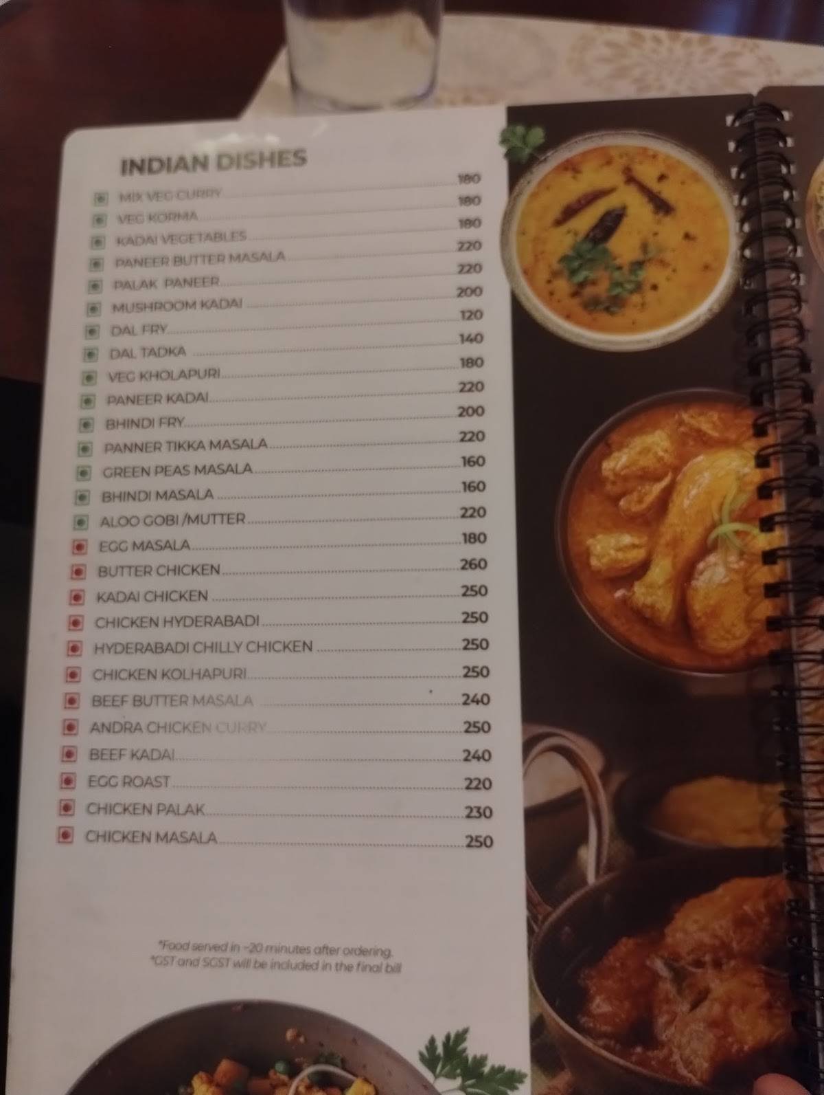 Sarangi restaurant menu