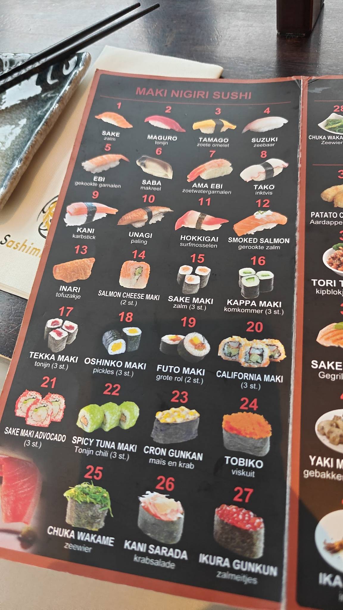 Menu de Sashimi
