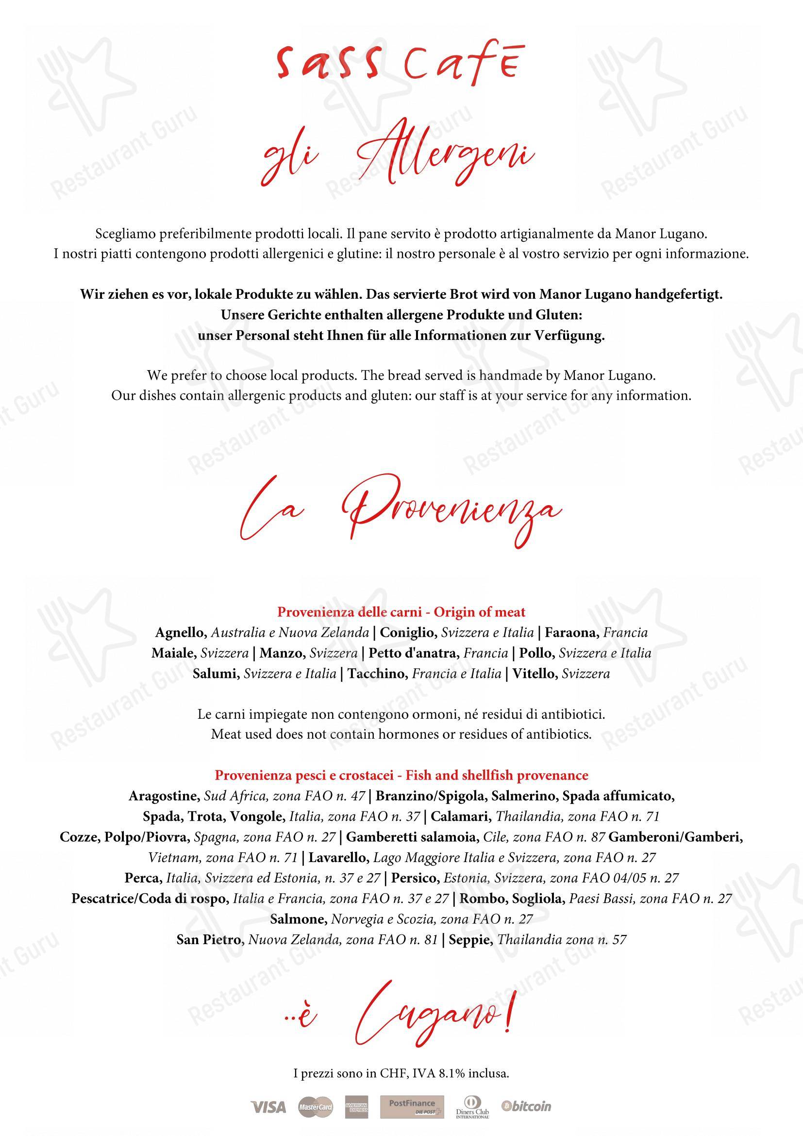 Menu per Sass Café in Lugano