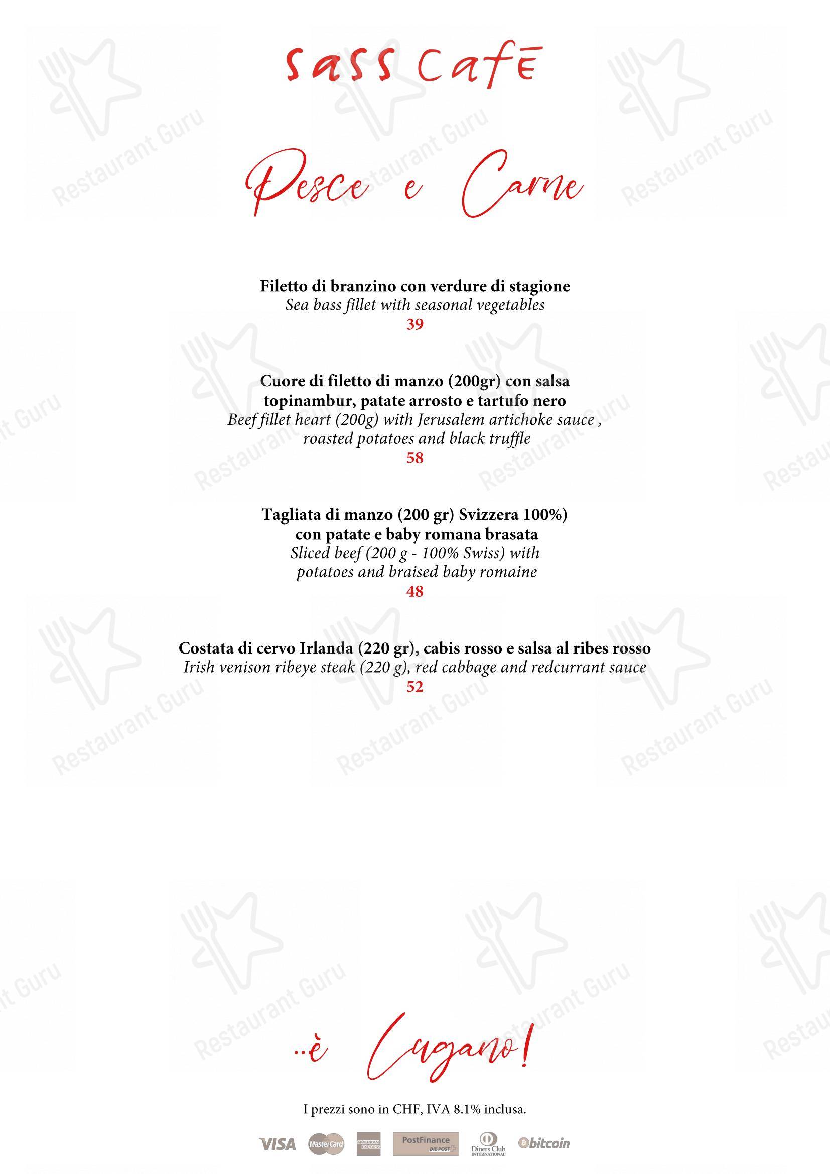 Menu per Sass Café pub & bar