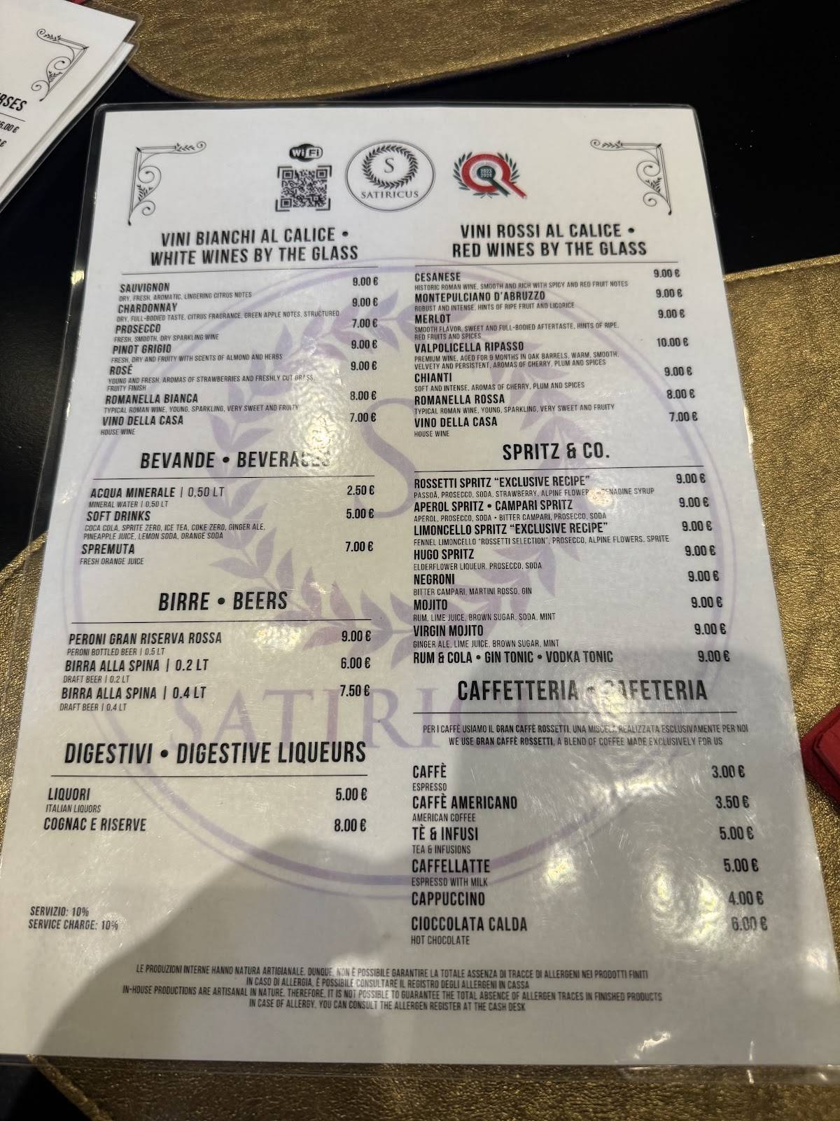 Menu de Satiricus Ristorante Pizzeria