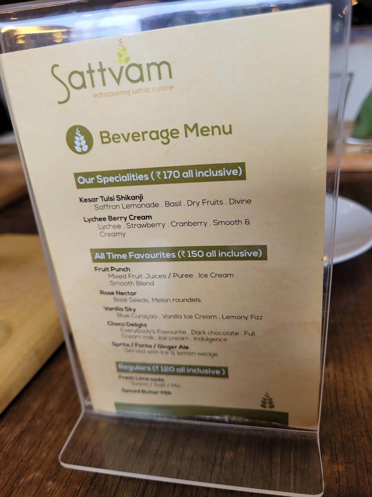 Sattvam Restaurant menu