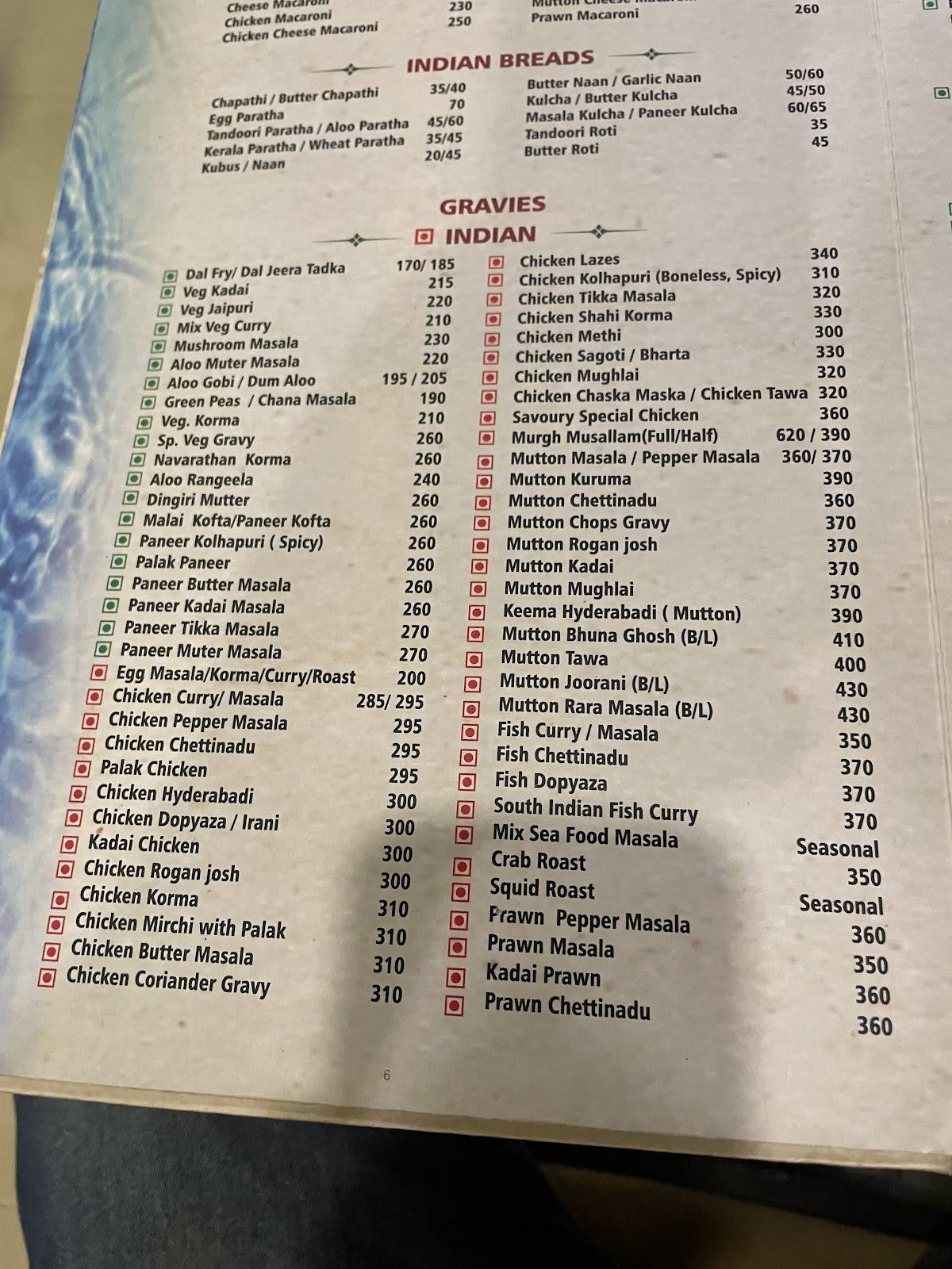 Savoury Sea Shell Restaurant menu