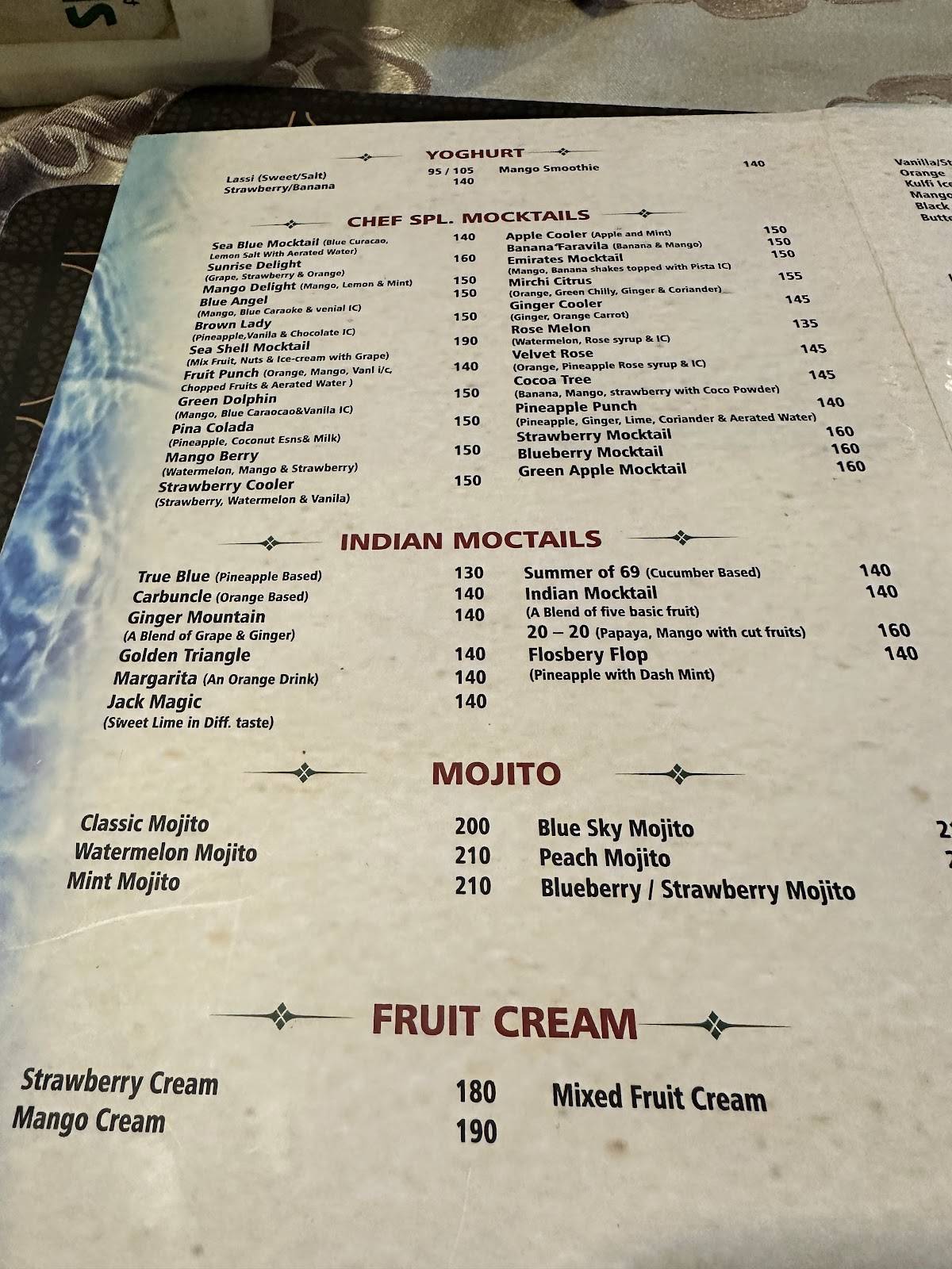 Savoury Sea Shell Restaurant menu