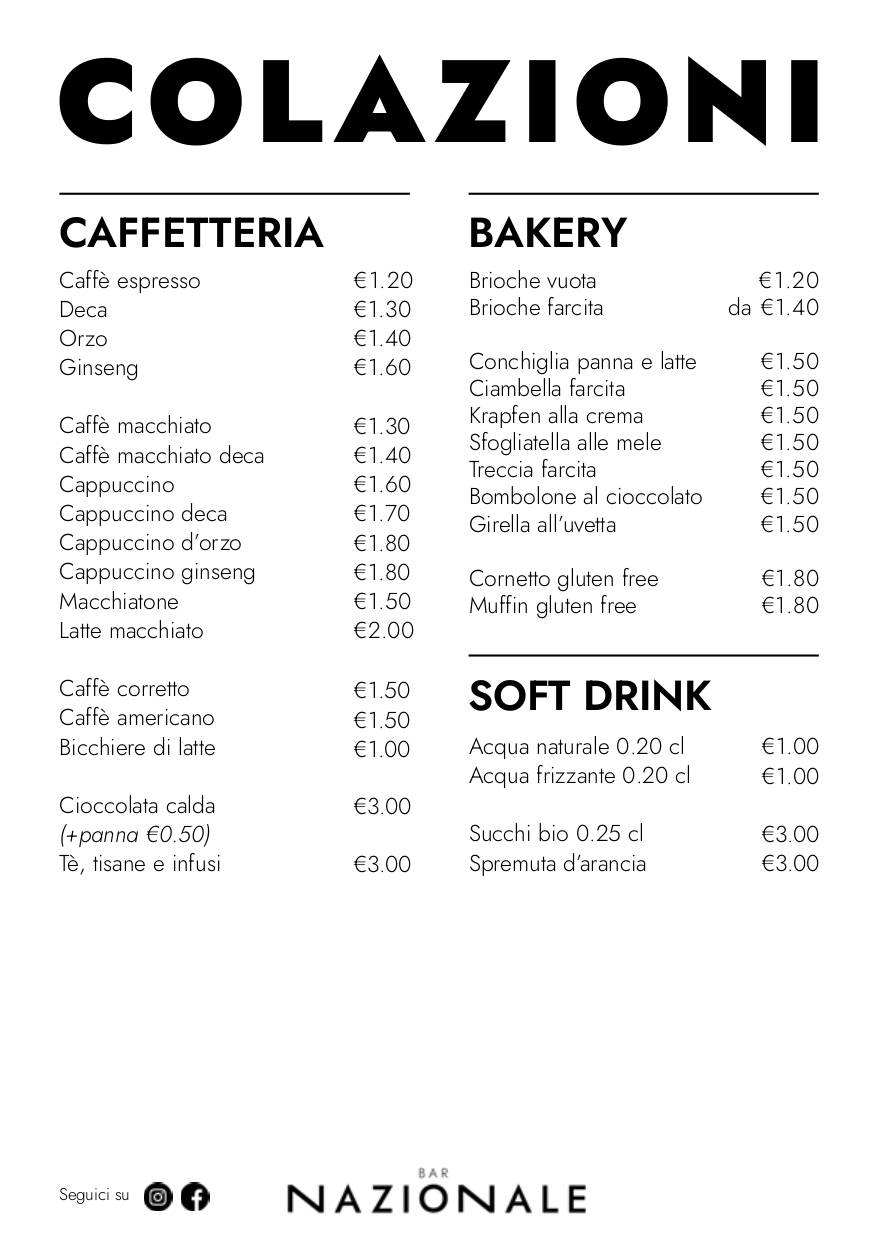 Menu di Caffè Nazionale 