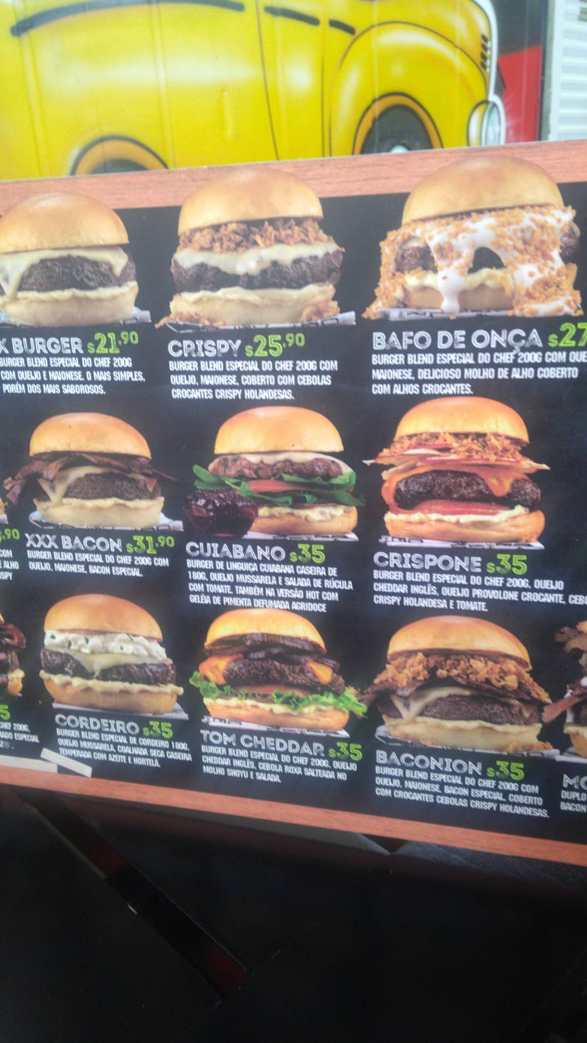 School Bus Burgers cardápio