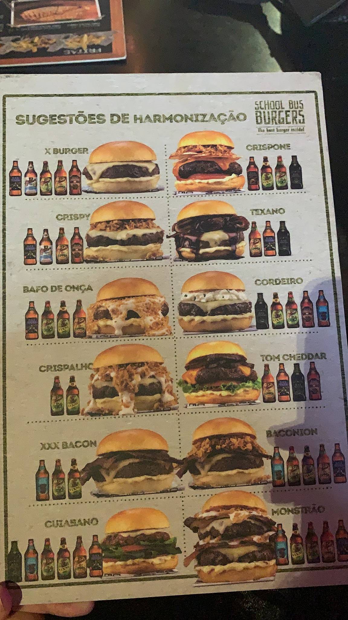 School Bus Burgers cardápio
