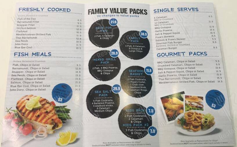 Menu at Sea Salt Fish & Chips restaurant, Greystanes