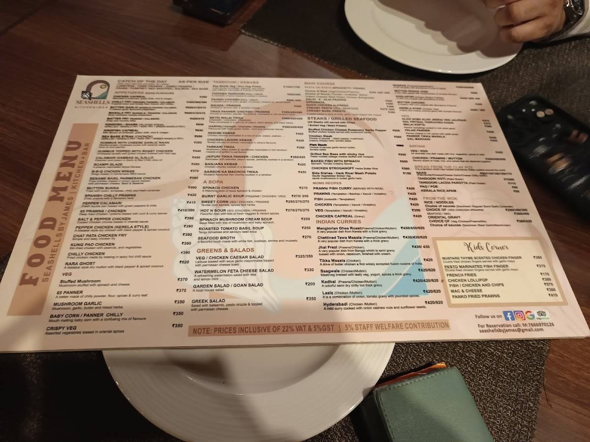 Sea Shells by James menu