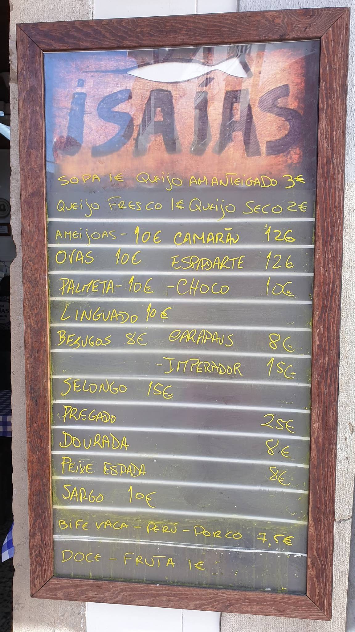 Menu Em Tasca Do Isa as Restaurante Sesimbra