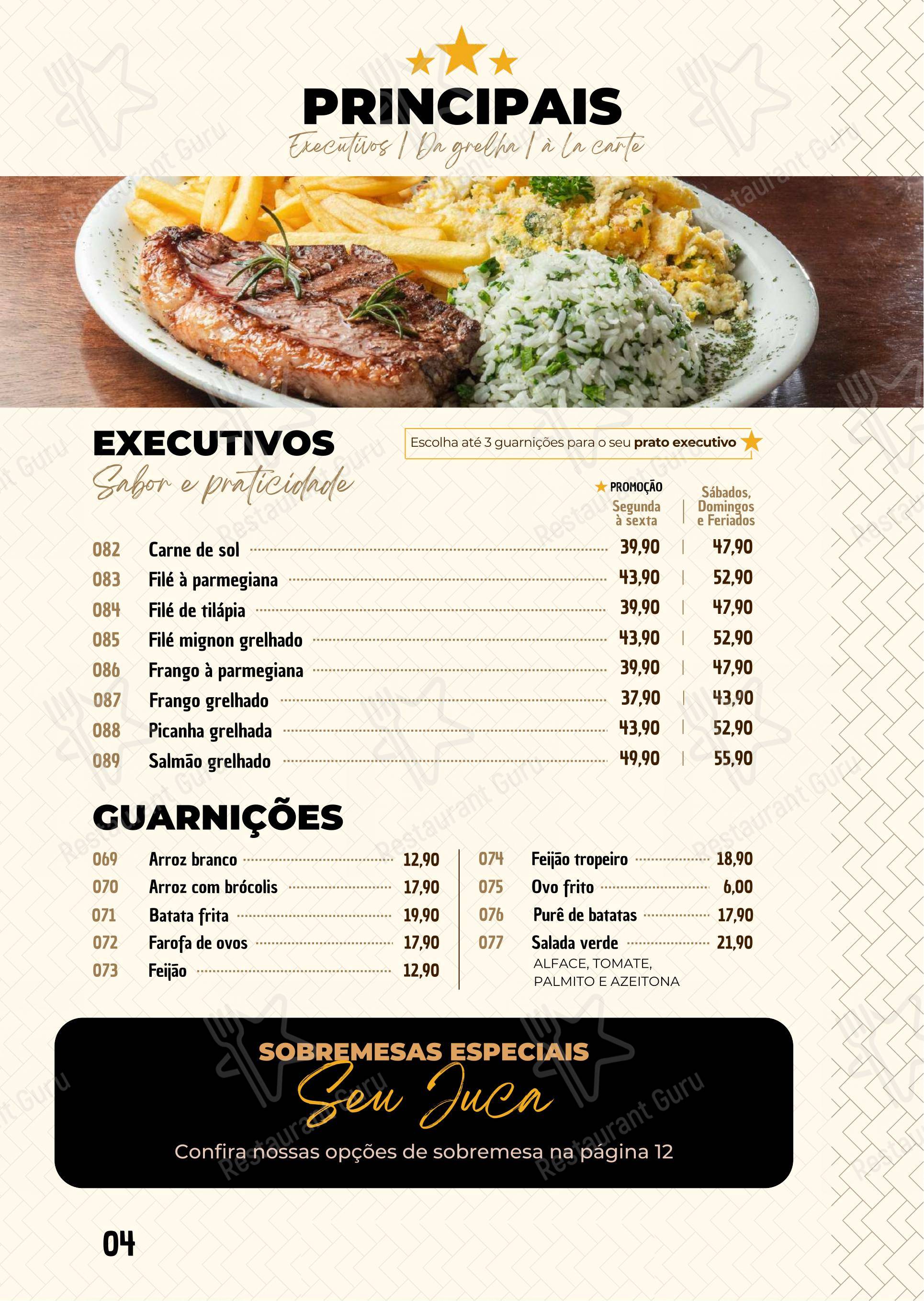 Menu para Seu Juca em Brasília