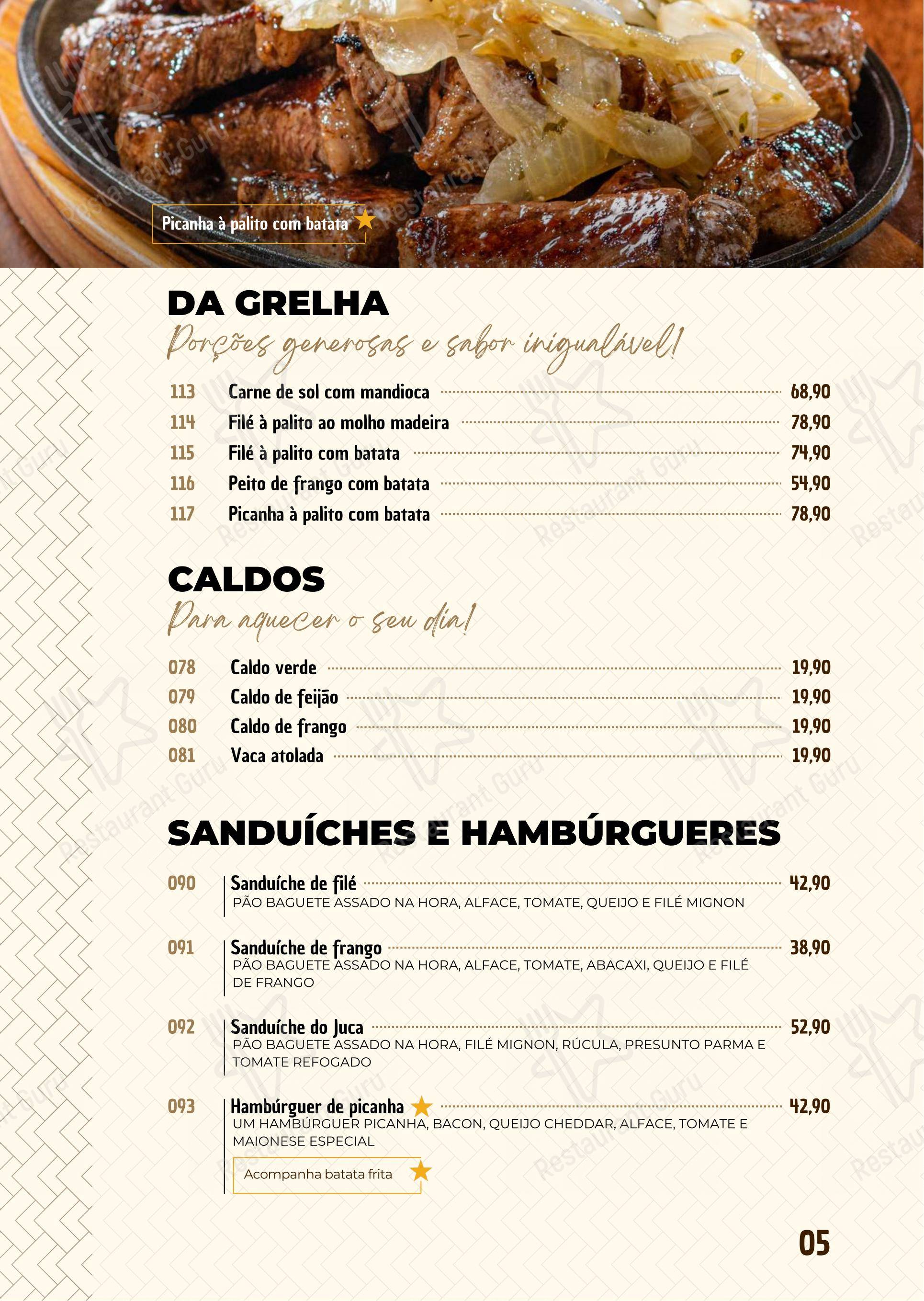 Menu para Seu Juca restaurante