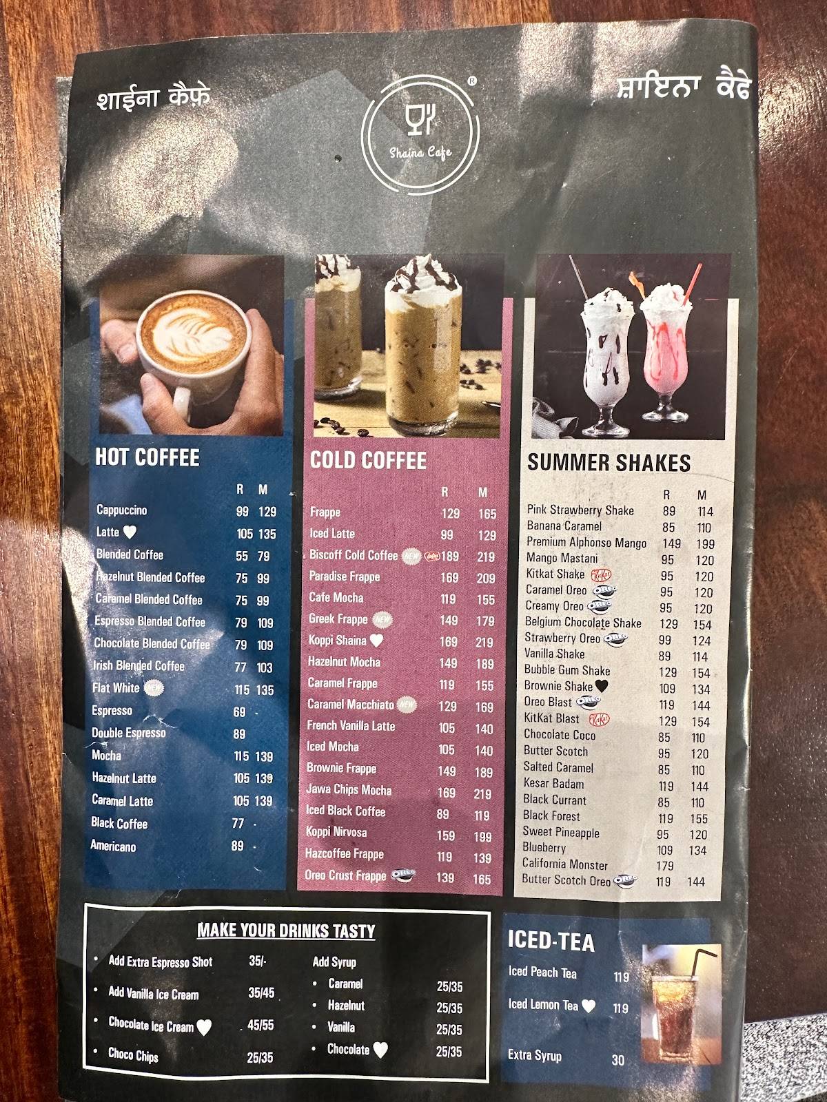 Shaina Cafe Muktsar menu