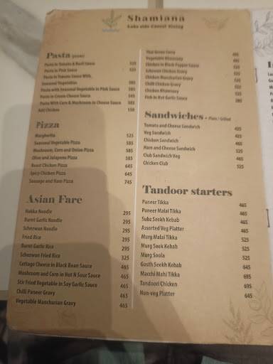 Shamiana Roof Top Restaurant & Lounge menu