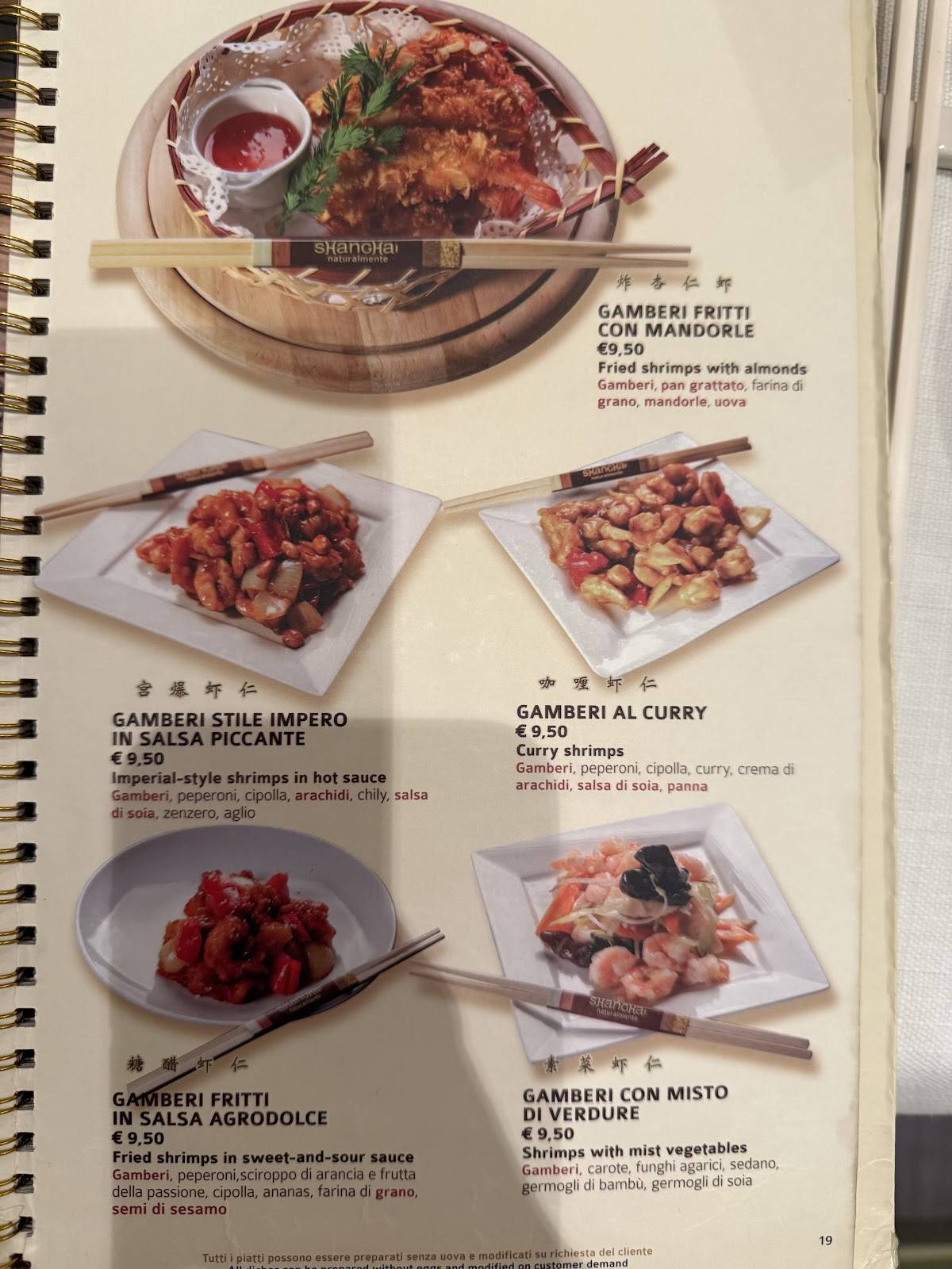 Menu di Shanghai Naturalmente 