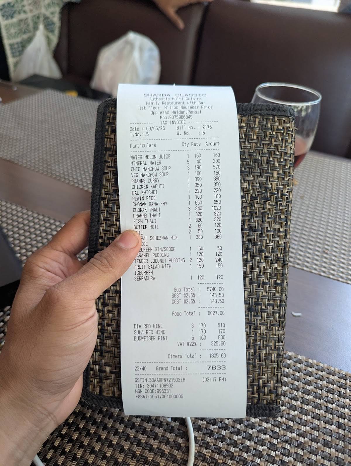 Sharda Classic Panaji menu