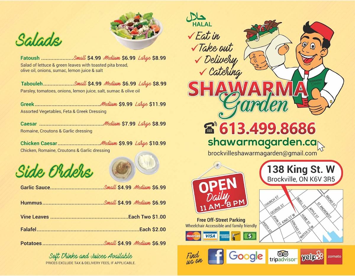 Menu at Shawarma Garden & BBQ, Brockville