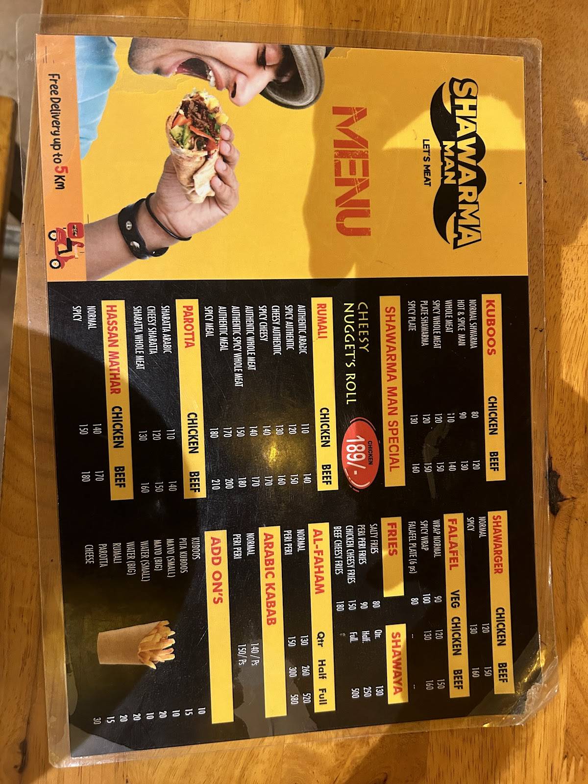 Shawarma man menu