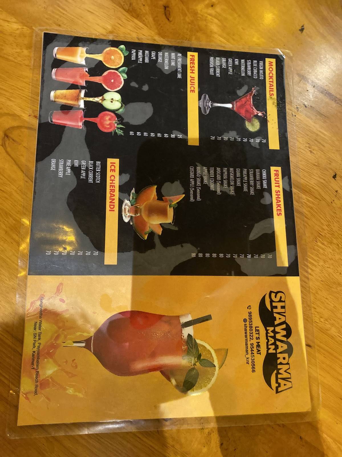 Shawarma man menu
