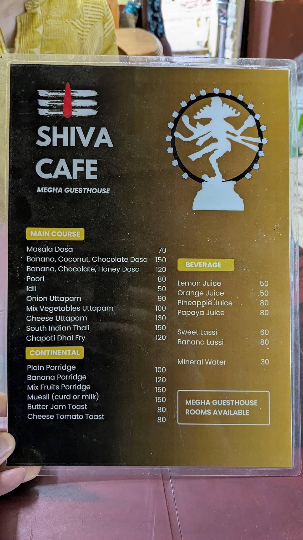 Shiva Cafe & Megha Guest House menu