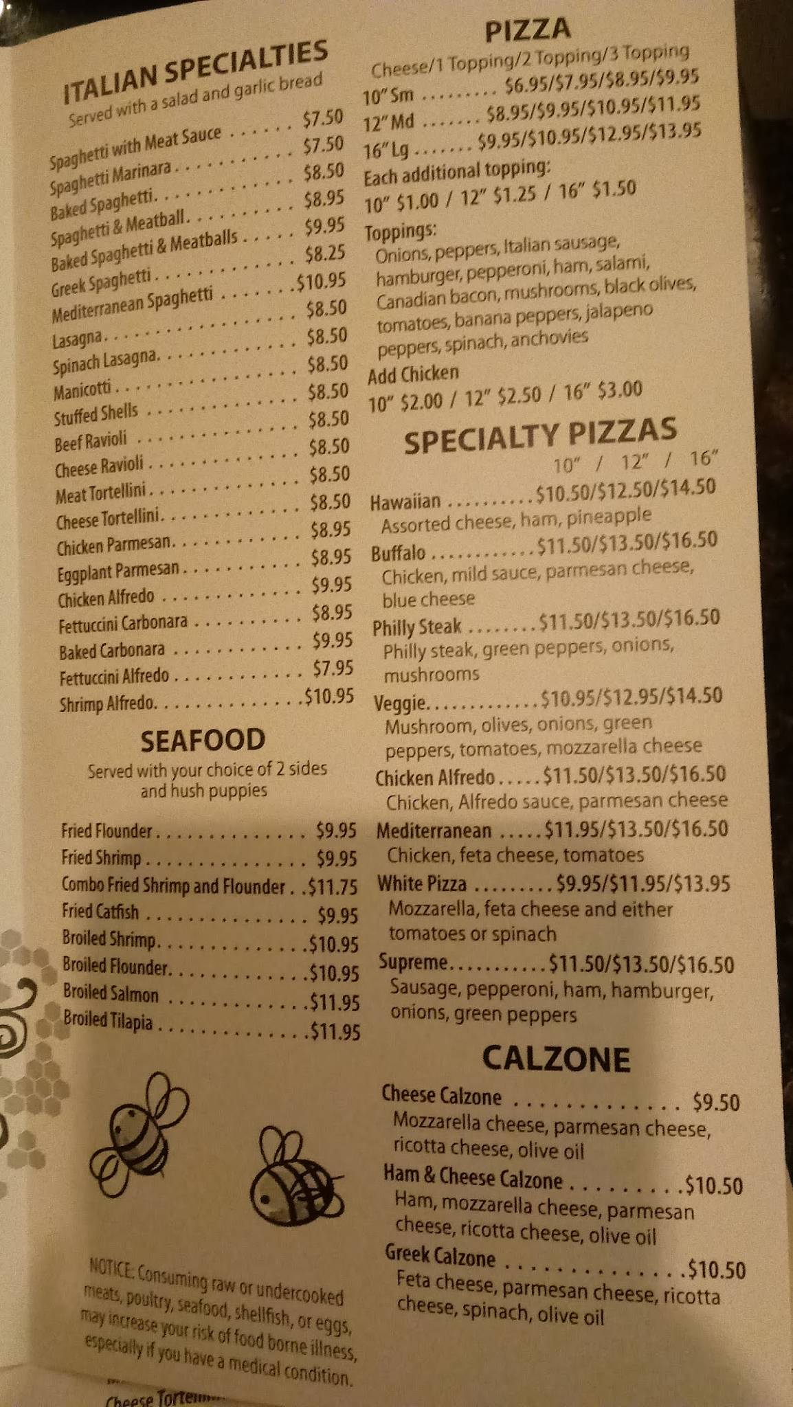 Menu at Silvia's Honey Tree restaurant, WinstonSalem