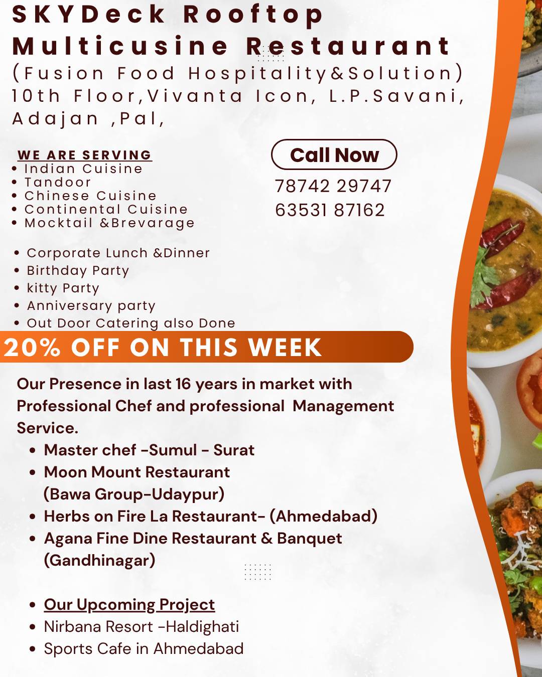 Skydeck - Rooftop Multi Cusin Restaurant menu