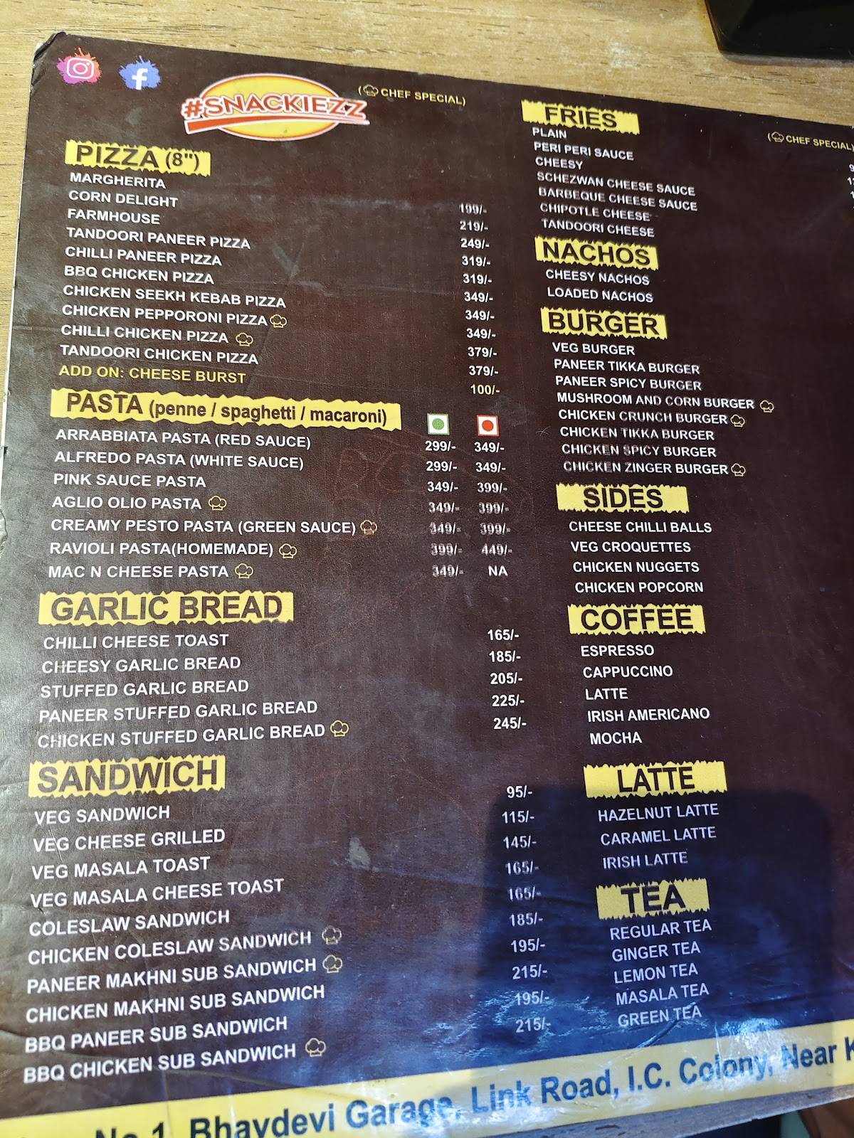 Snackiezz menu