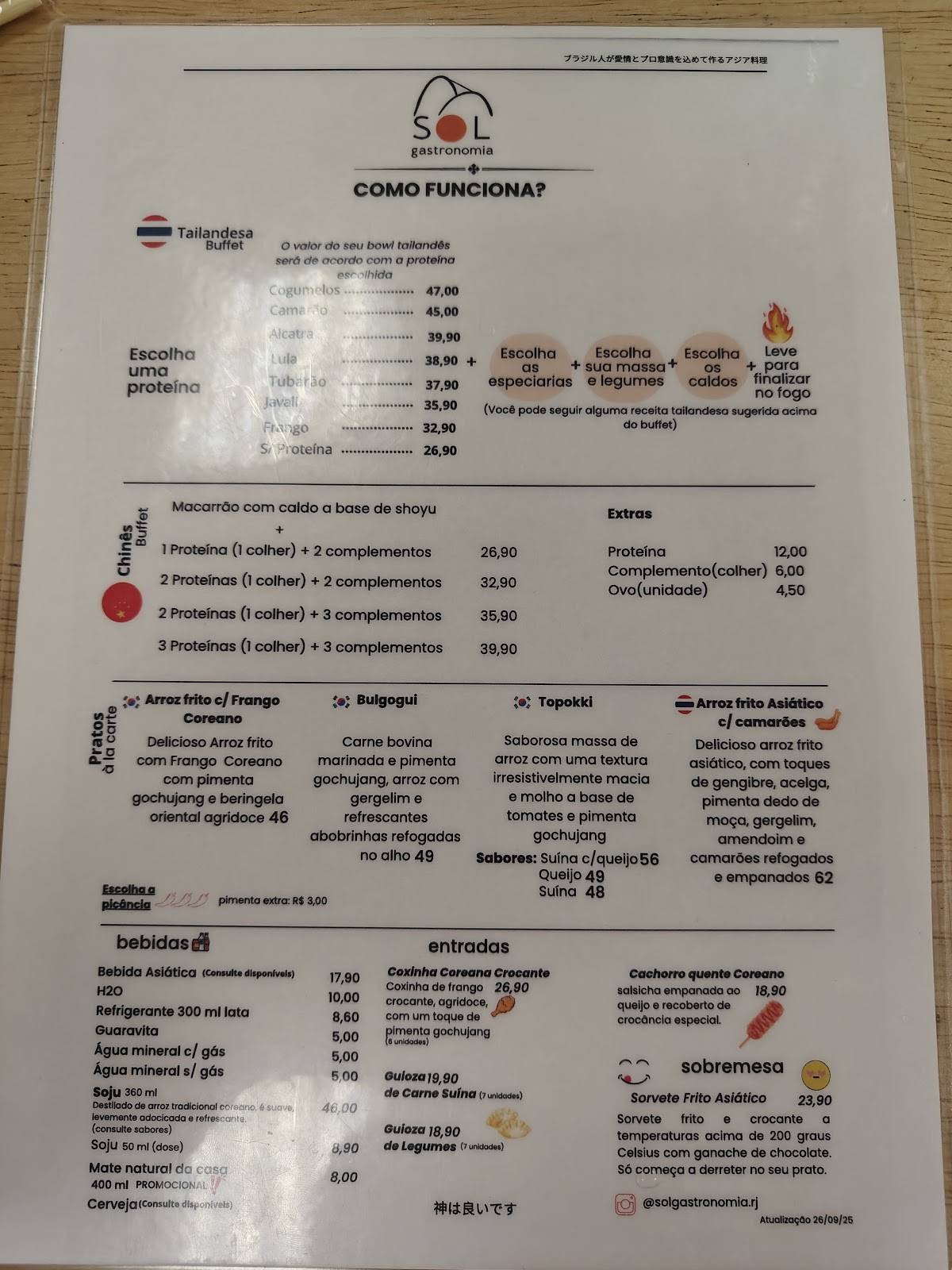 Sol Gastronomia cardápio
