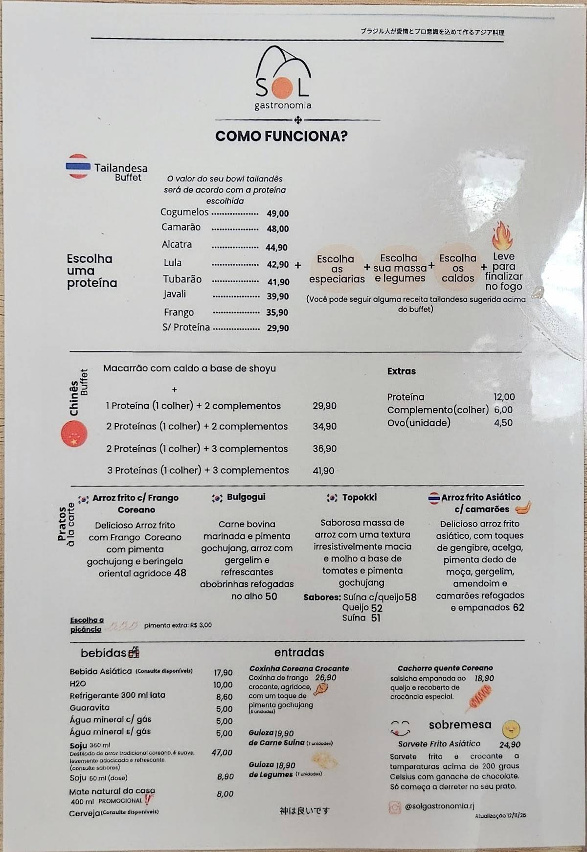 Sol Gastronomia cardápio