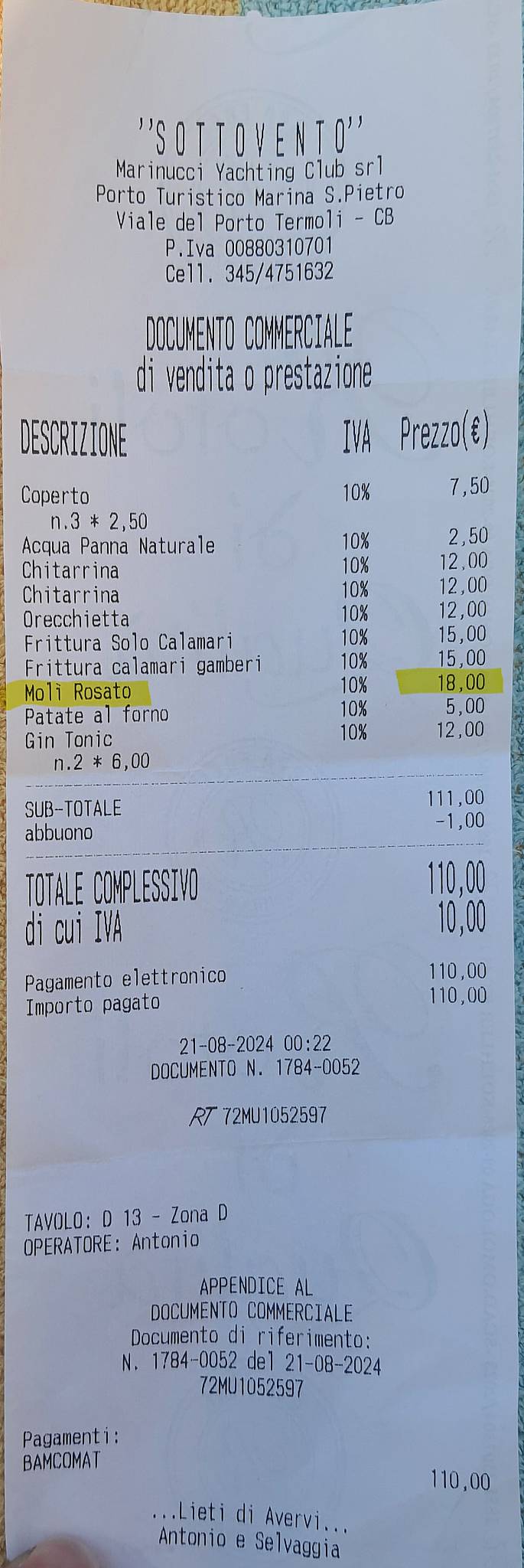 Menu di Sottovento 