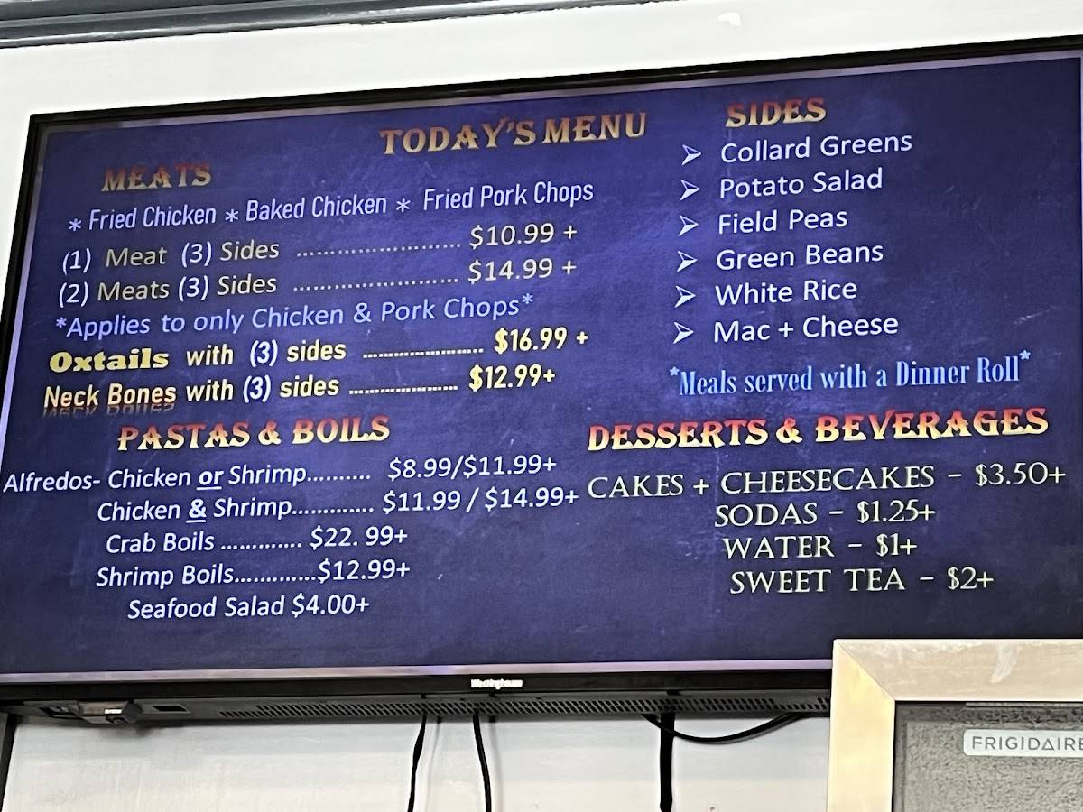 Menu at Southern Soul restaurant, Denmark, 910 Hagood Ave