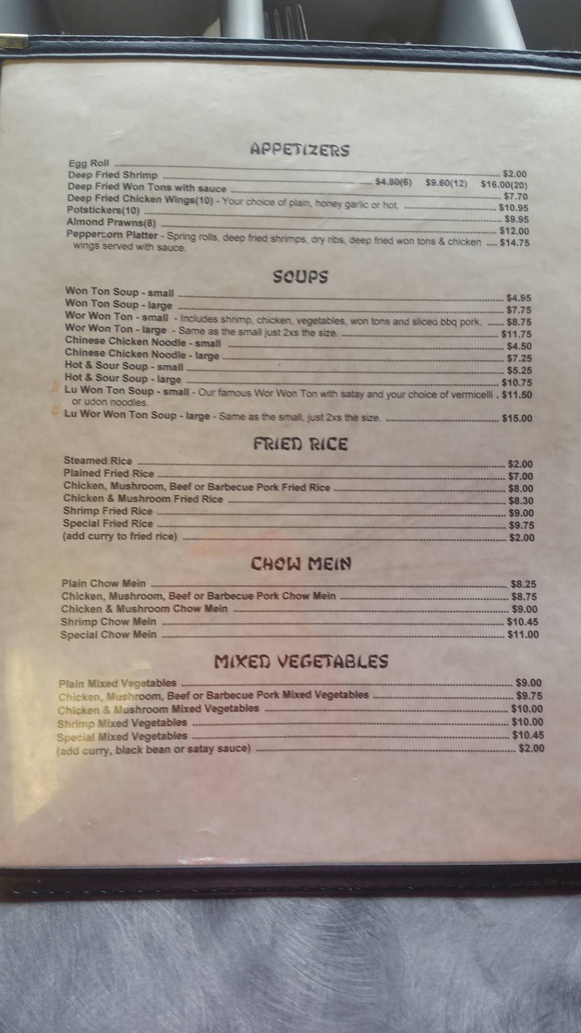 Menu at Spicy Peppercorn Chinese & Vietnamese Restaurant, Prince Albert