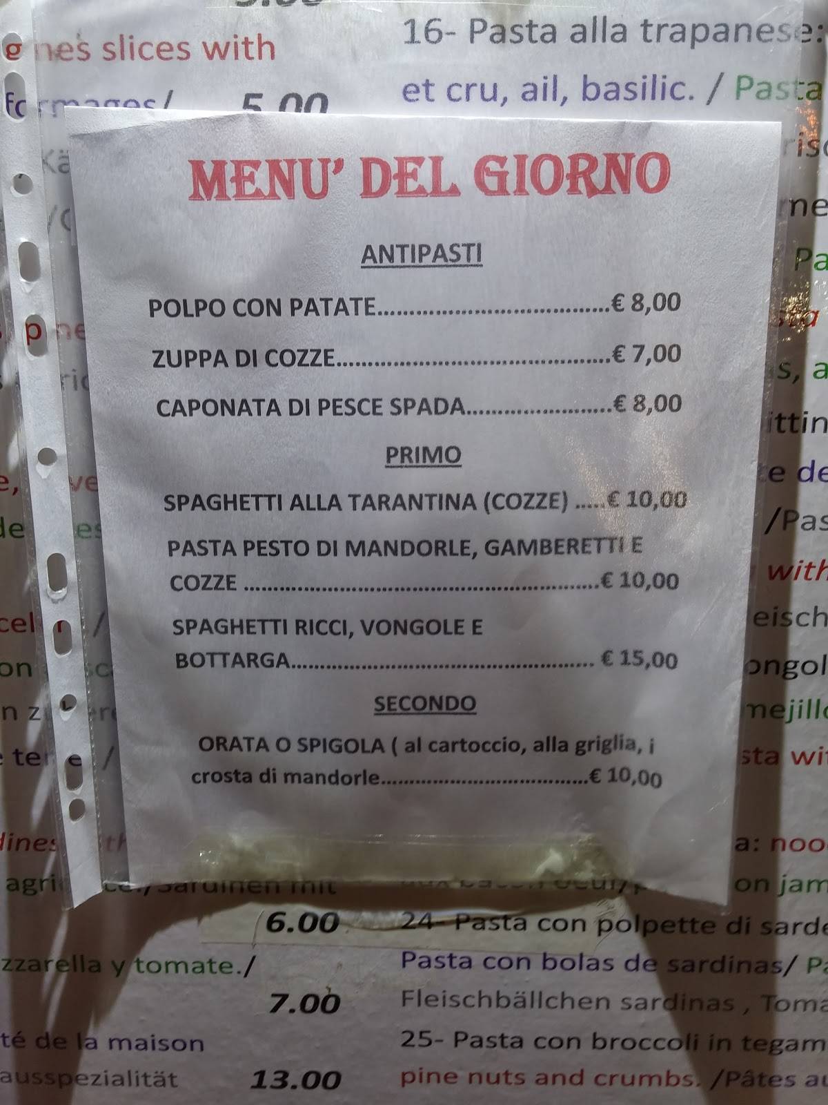 Menu di Spillo e Mazzancolle 
