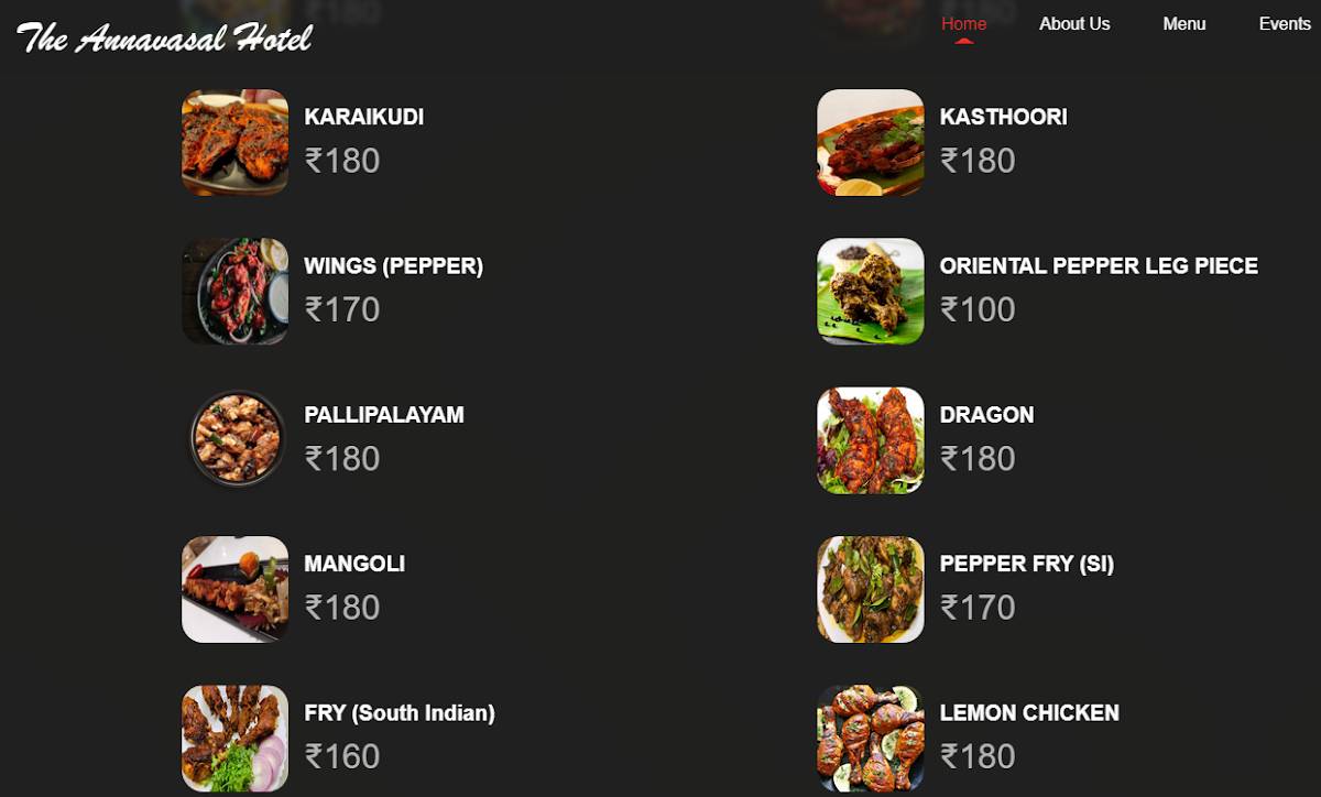 Sri Annavaasal menu