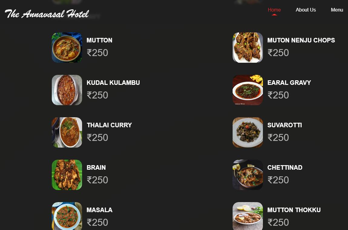 Sri Annavaasal menu