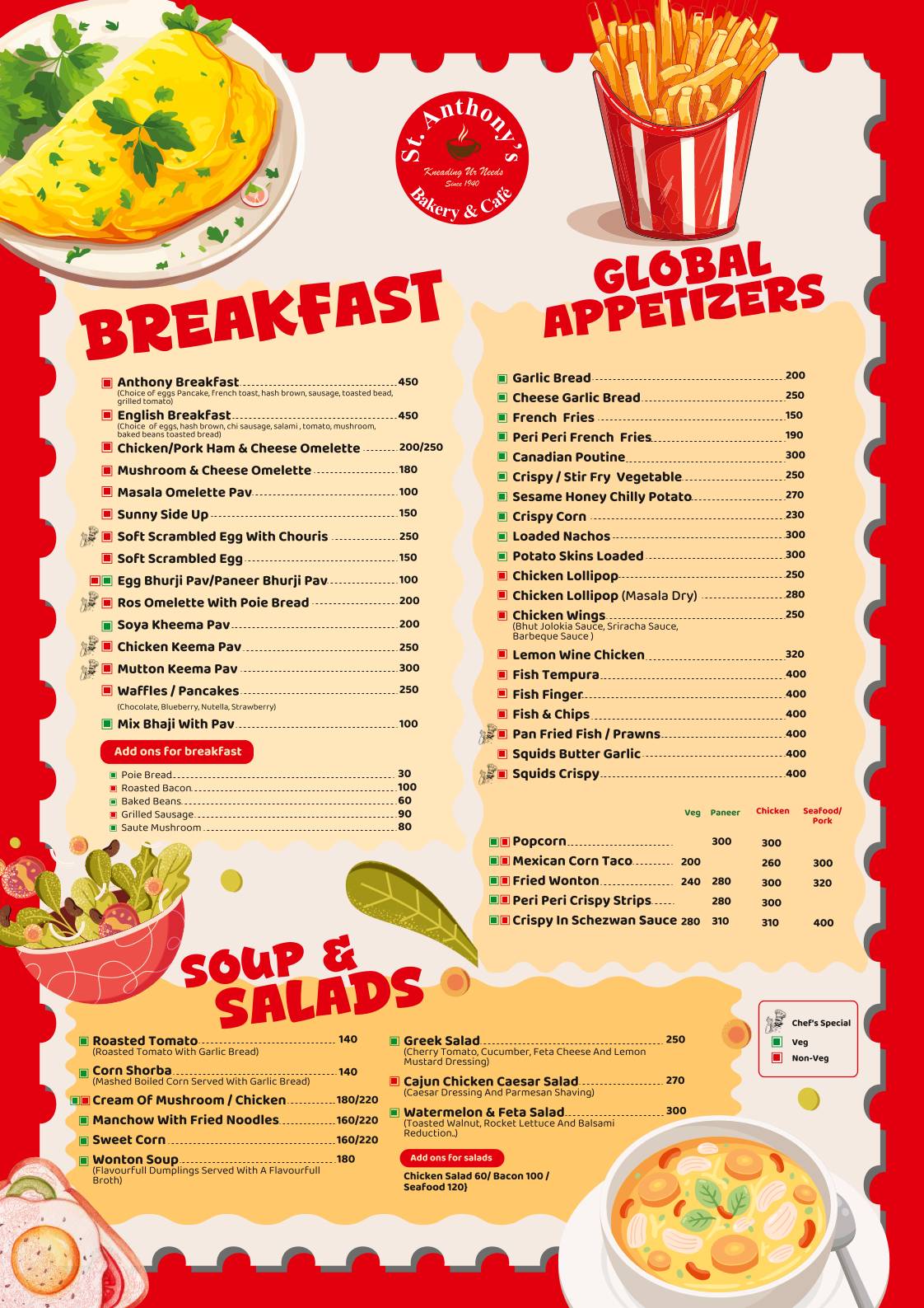 St. Anthony's Bakery menu