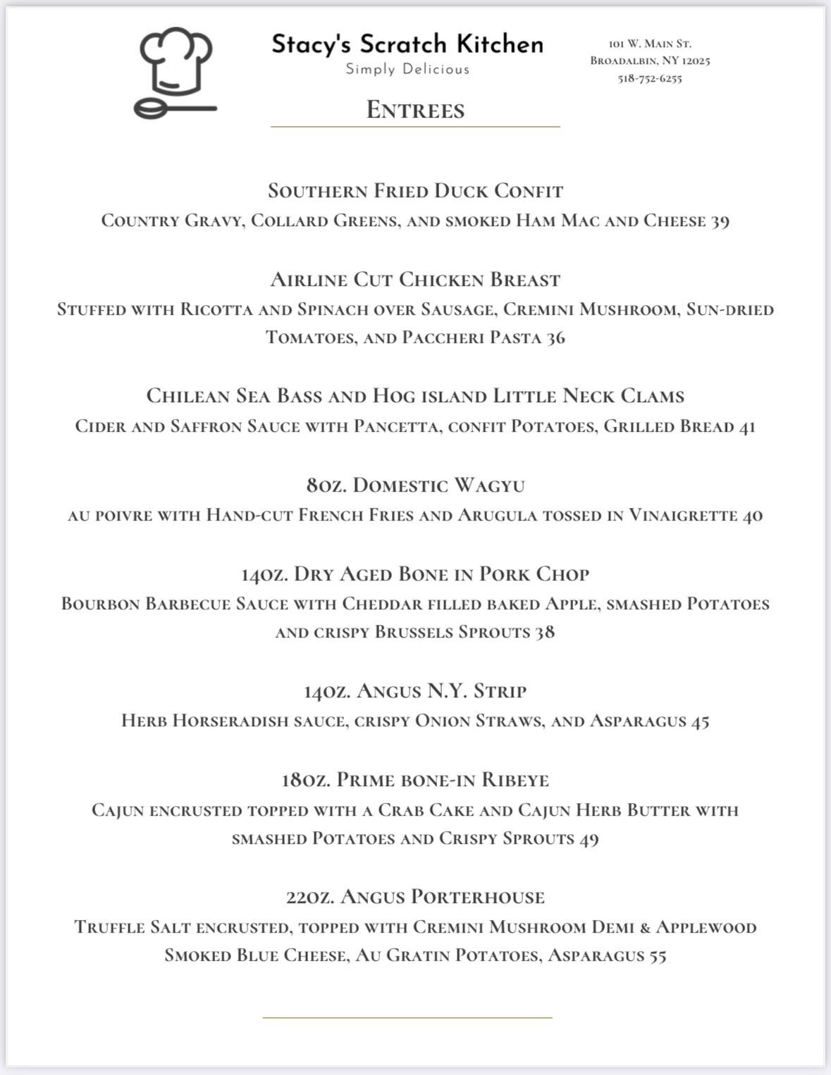 Menu at Stacy's Scratch Kitchen pub & bar, Broadalbin