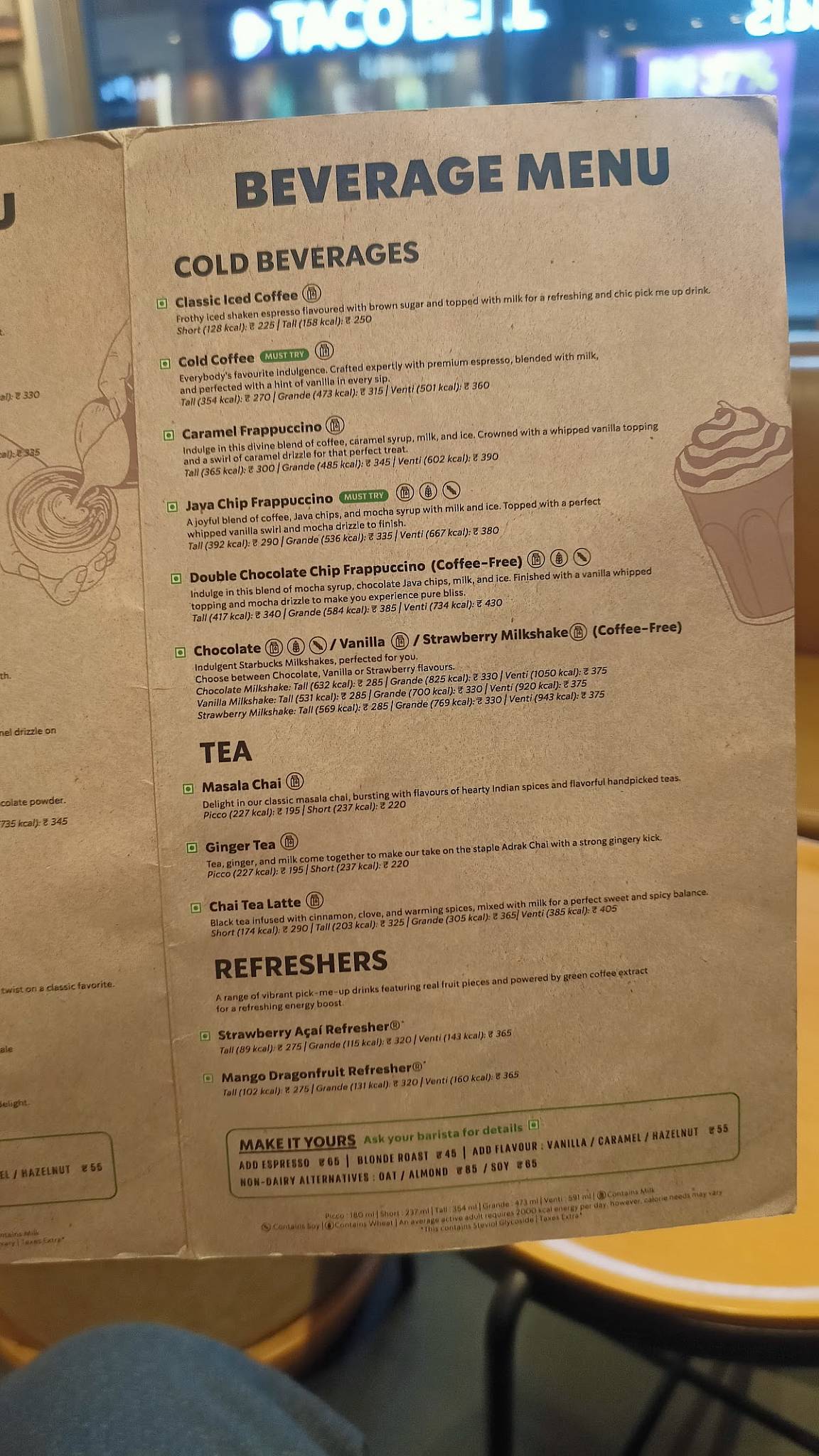 Starbucks menu