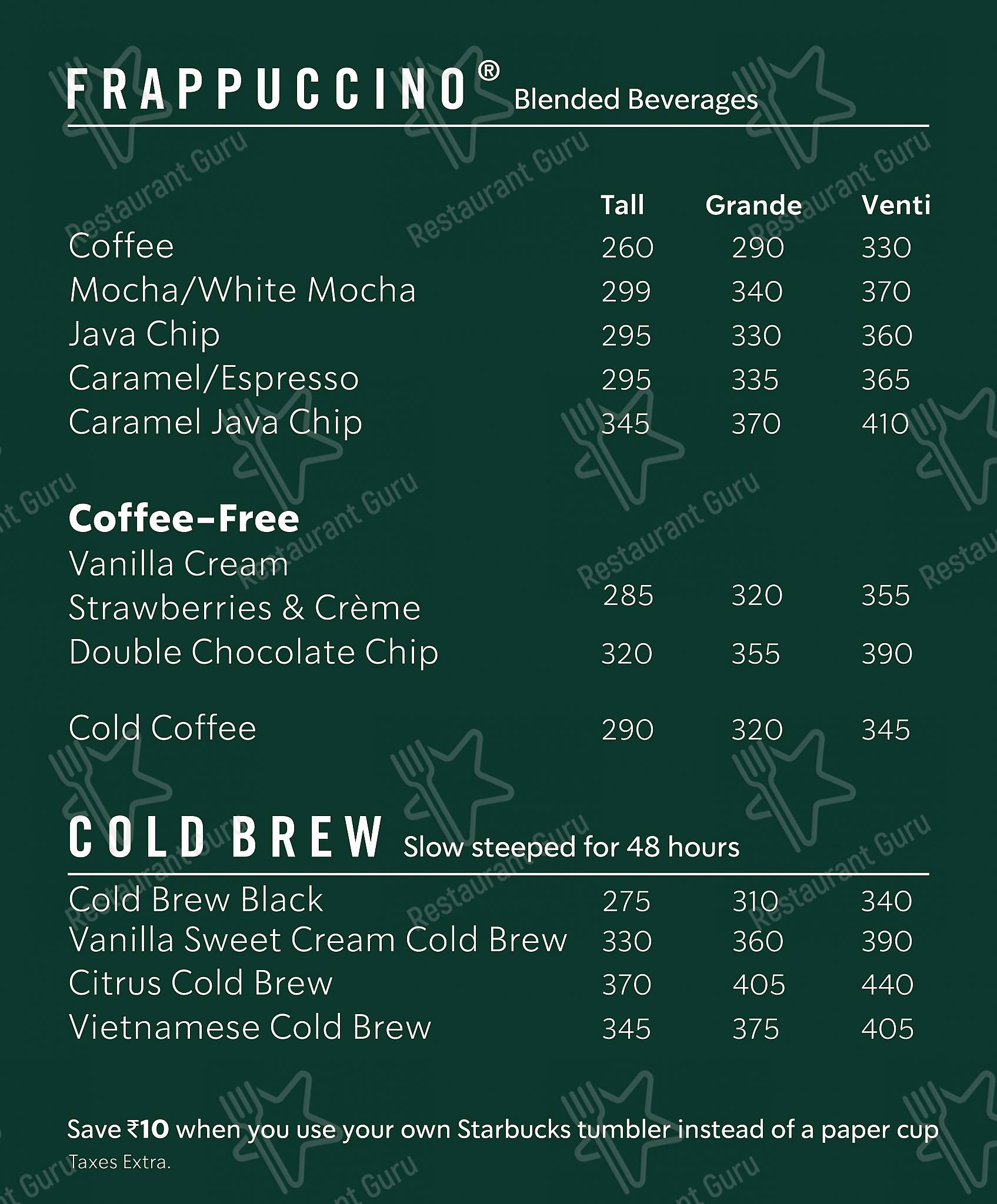 Menu at Starbucks Coffee, Surat, IBC