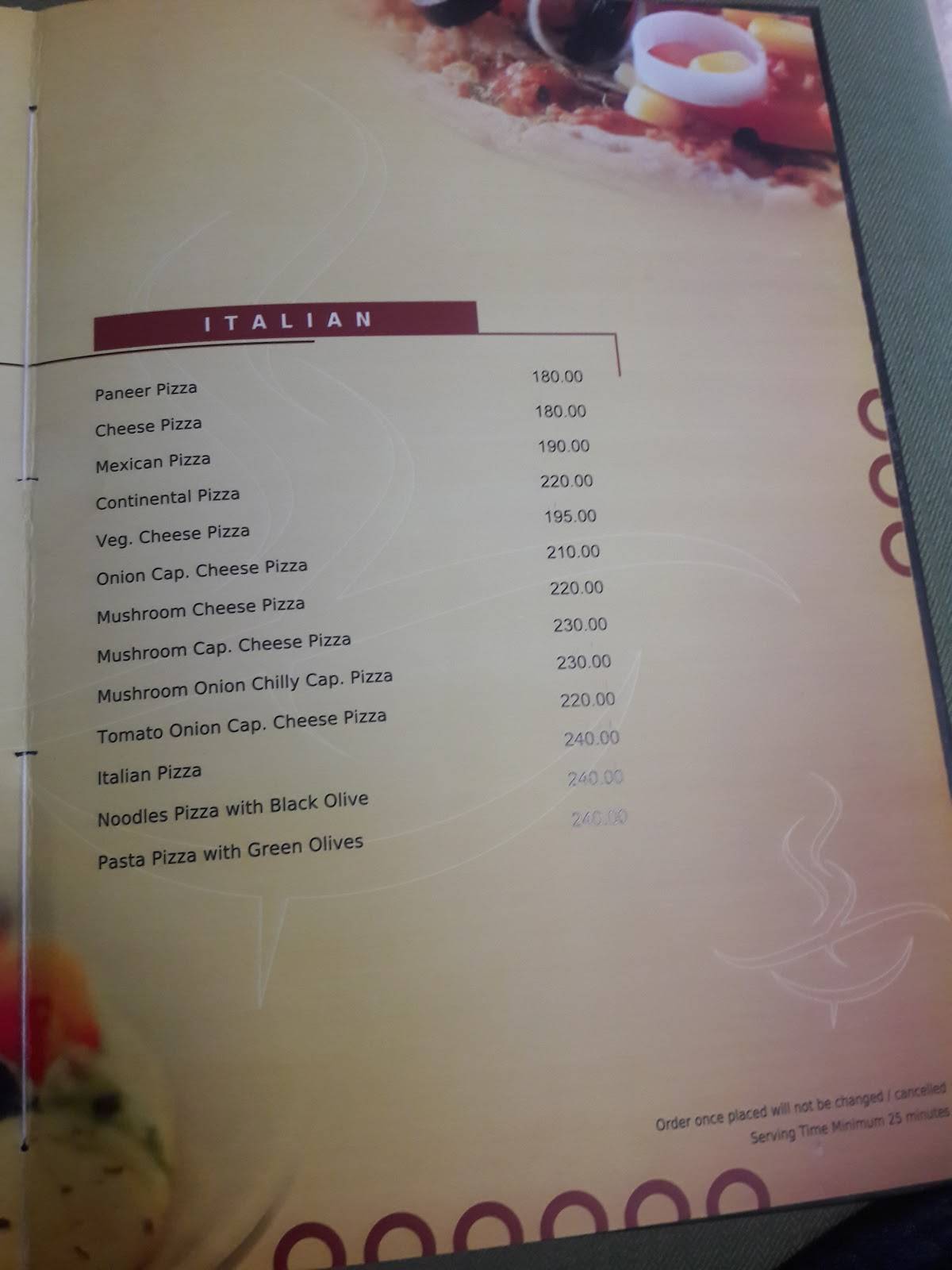 Status Restaurant menu