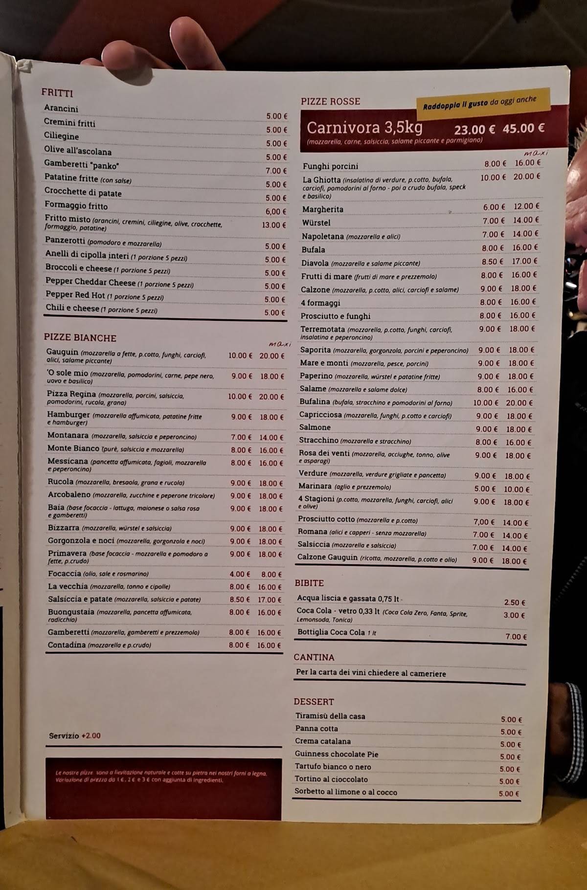 Menu di Gauguin Pizzeria Birreria 