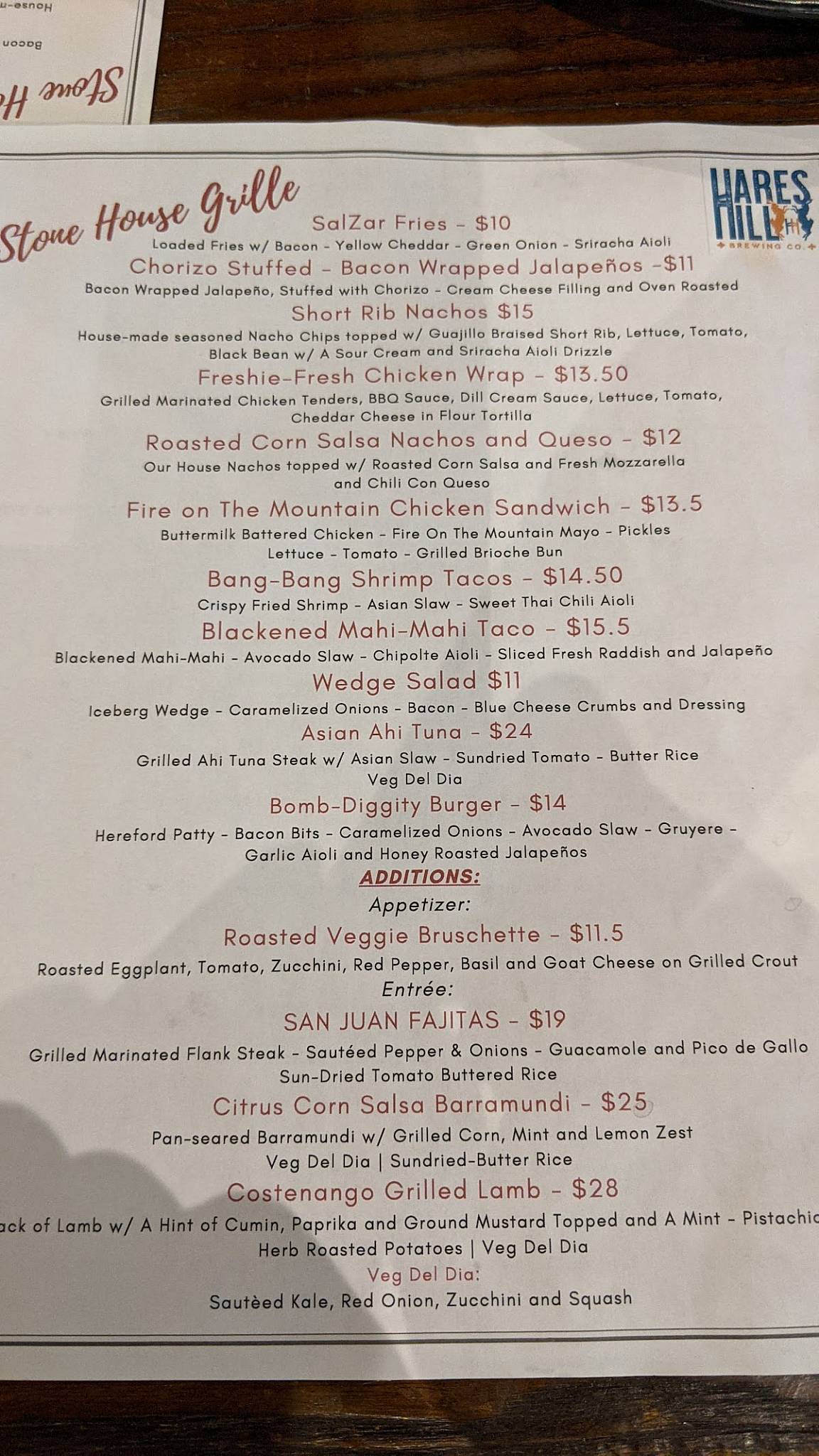 Menu at Stone House Grille restaurant, Kimberton, Hares Hill Rd