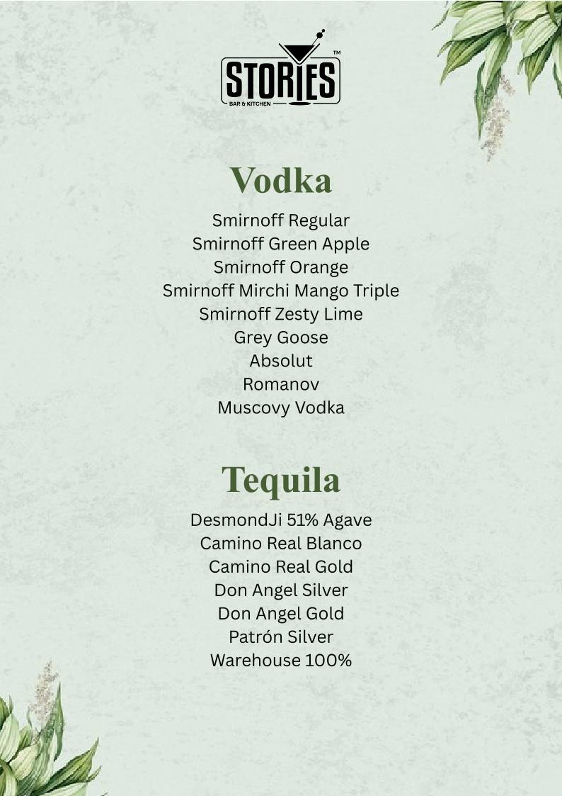 Stories Bar & Kitchen - Rajajinagar menu