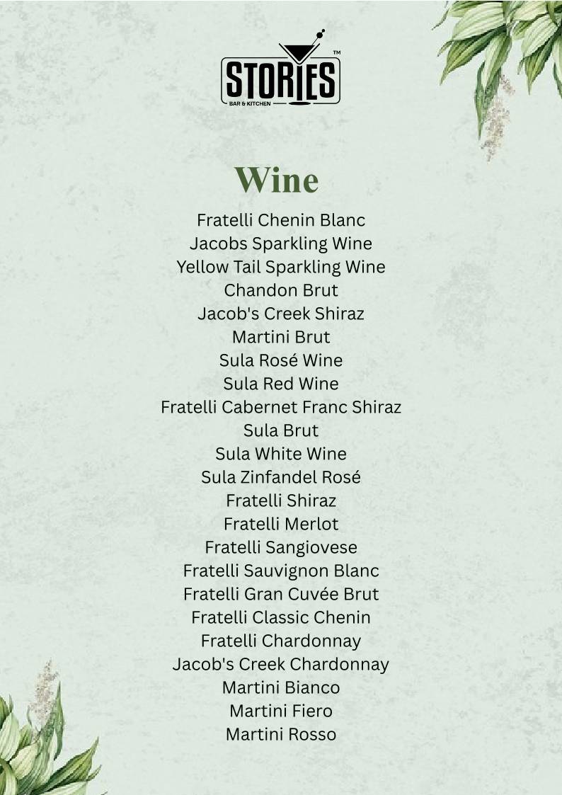 Stories Bar & Kitchen - Rajajinagar menu