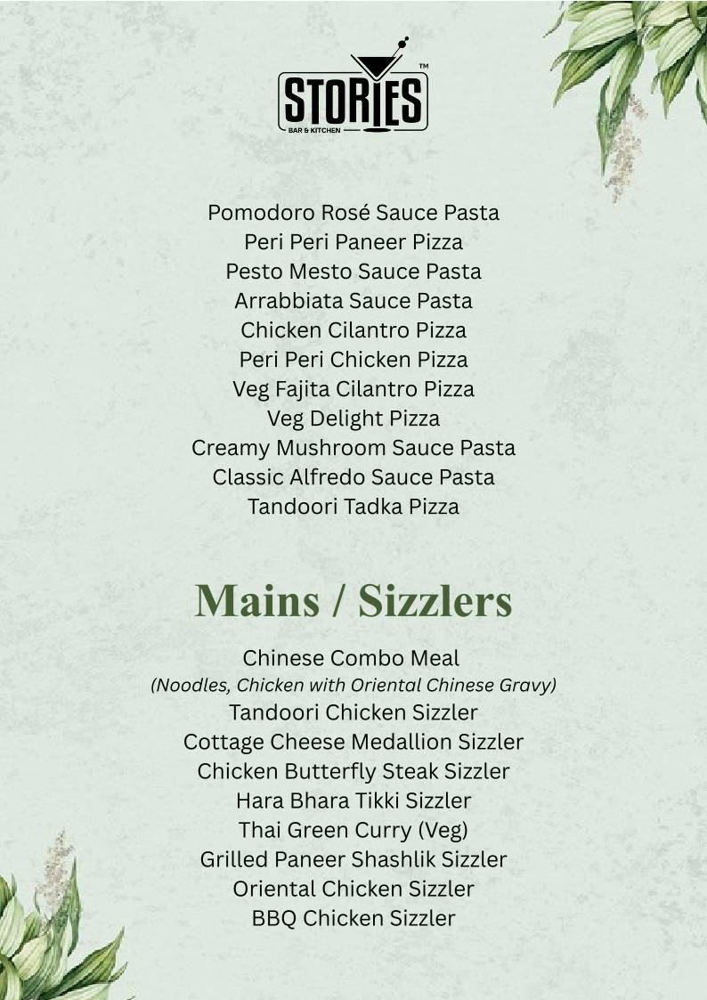 Stories Bar & Kitchen - Rajajinagar menu
