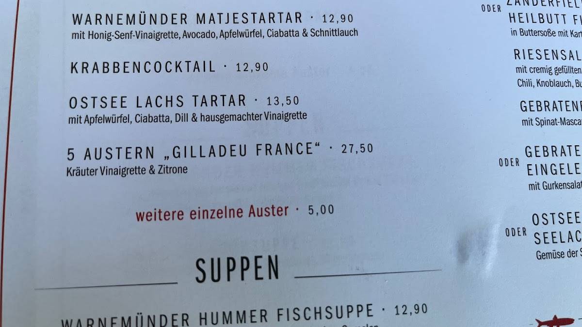 Menu de Stromgold Das Fischrestaurant Warnemünde