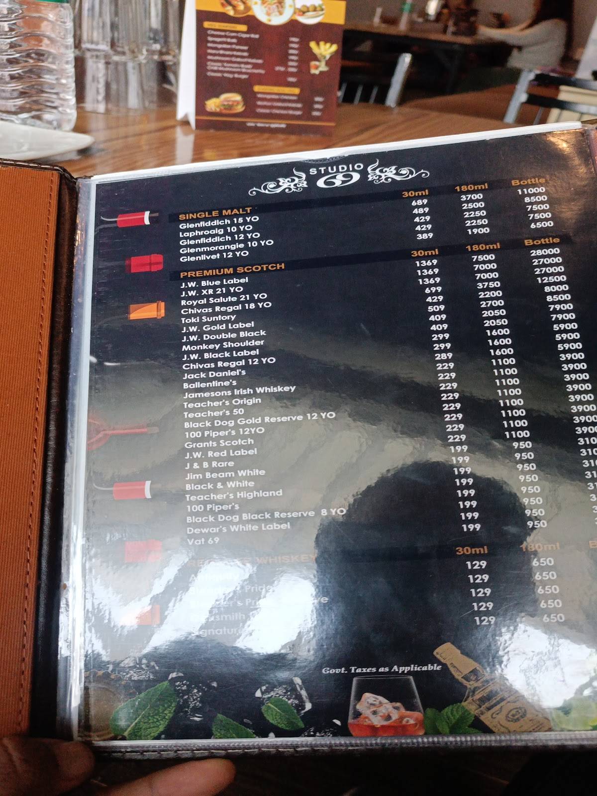 Studio 69 menu