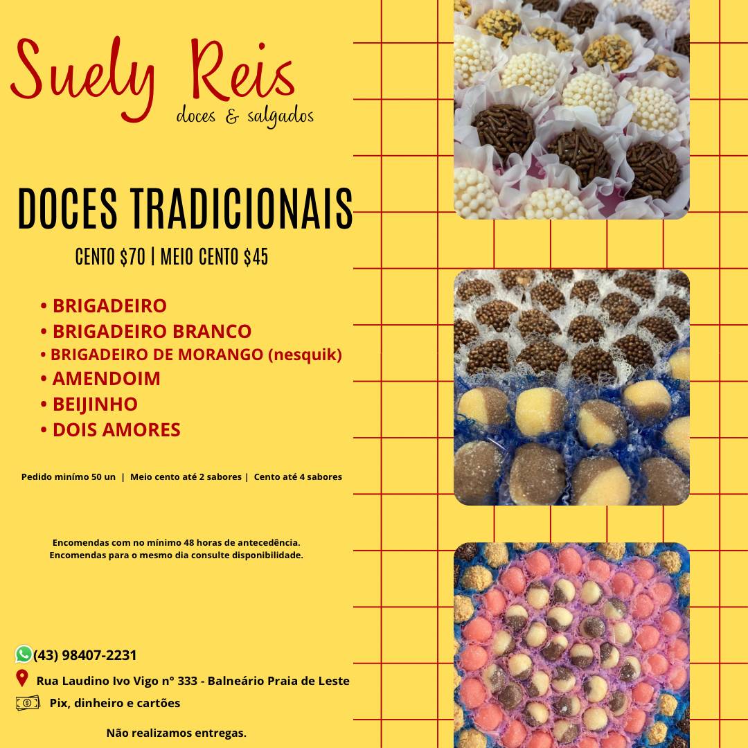 Suely Reis doces e salgados cardápio