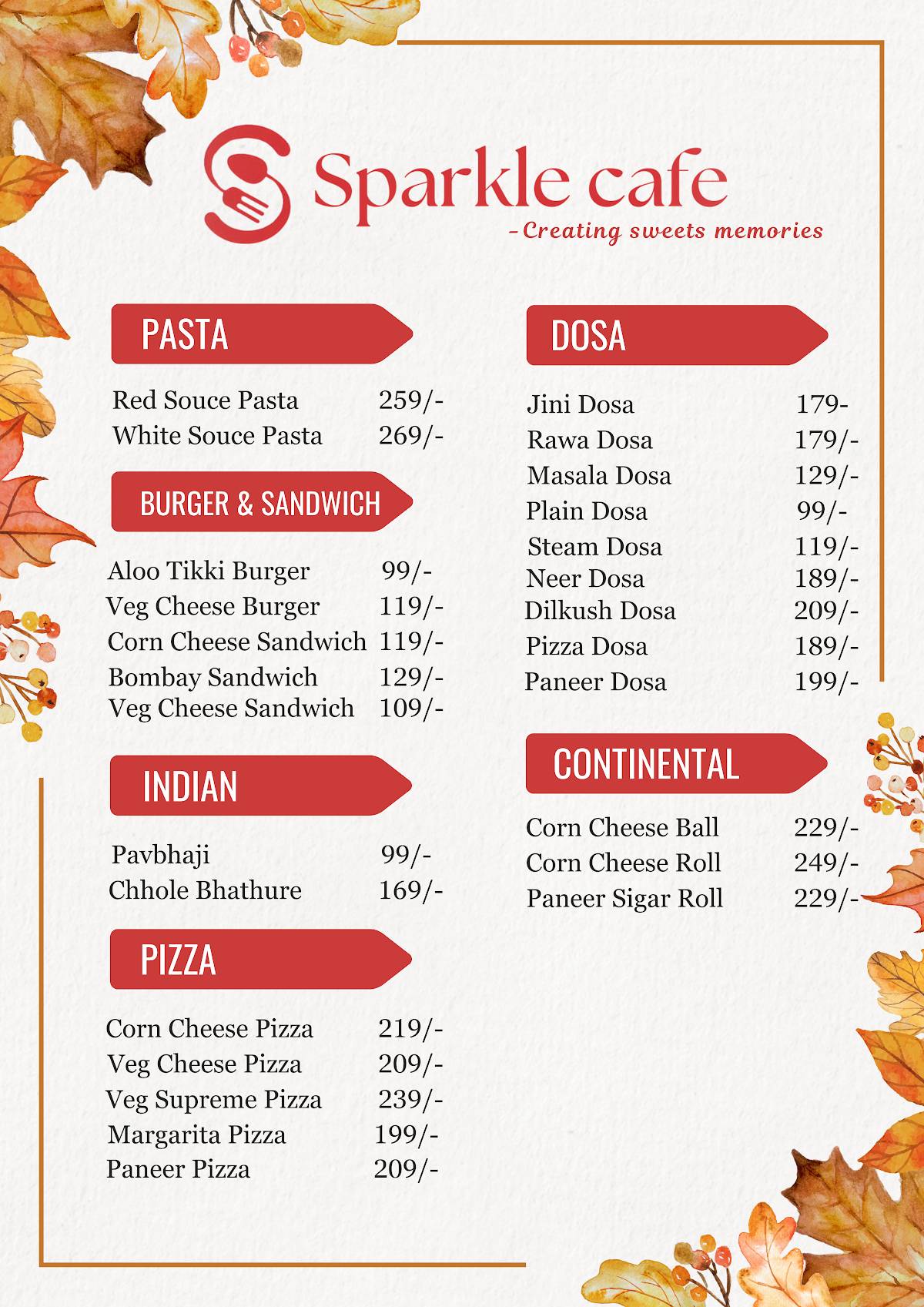 Sugar Crown menu