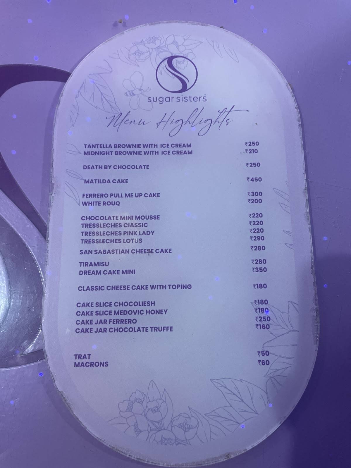 Sugar Sisters menu